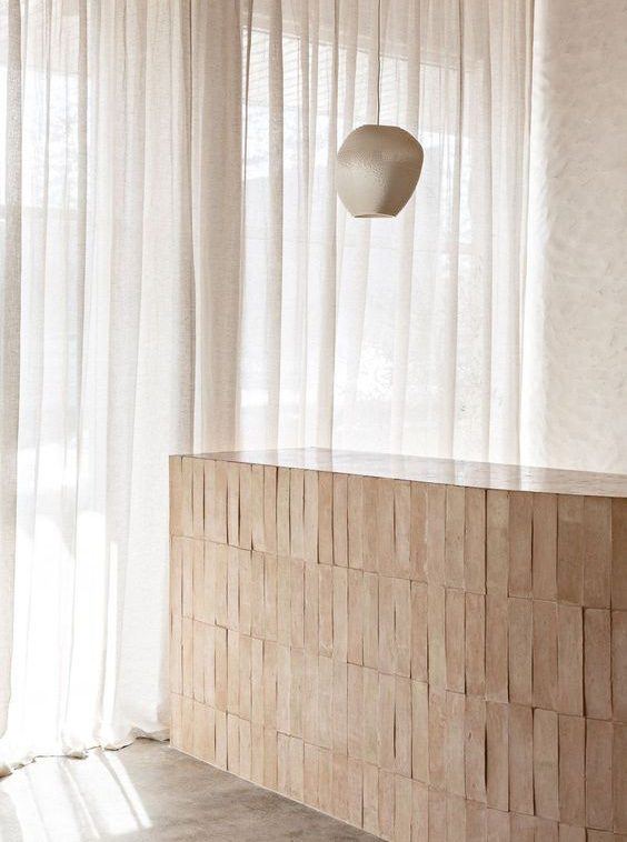 Hand-made terracotta tiles on a counter
